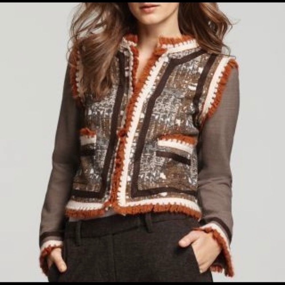 Tory Burch Quincey Mixed Media Tweed Jacket 12 Lg
